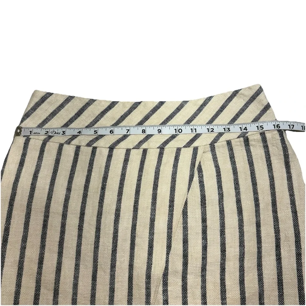 J. Crew 100% Linen Wrap Skirt‎ Ivory Navy Stripe Women 4 Zip Lined Above Knee